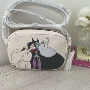 NWT CC319 Disney Coach Camera Villains Motif Cruella Ursula Maleficent Crossbody